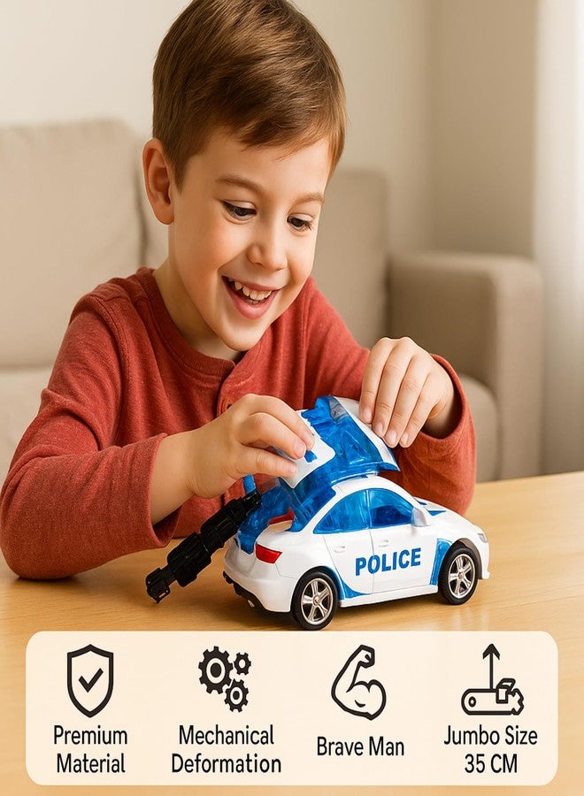 KIDZYMON Police Car Robot Convertor Toy Figure, Manual Deformation, White and Blue, Premium Plastic, 35 cm, Mechanical Deformation Action, Educational Development Toy for Children - Image 4